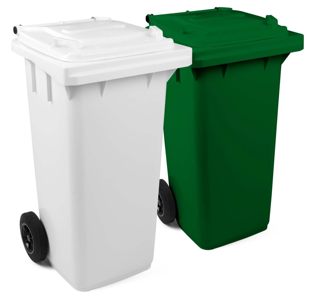 Contenitore rifiuti 120 lt PE 2 ruote verde con coperchio