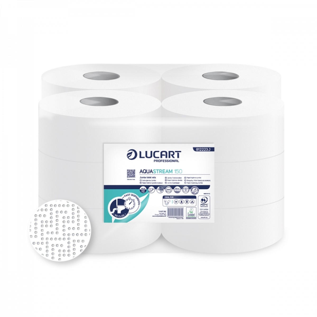 Carta igienica mini jumbo Lucart Aquastream 2 v 150 M 600 str 12 pz x ct
