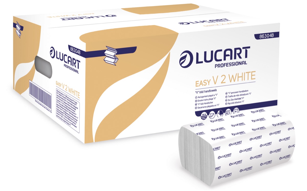 Asciugamani piegati a V Lucart Easy V2 White 21x21 2 v 190 fogli 20 pz x ct