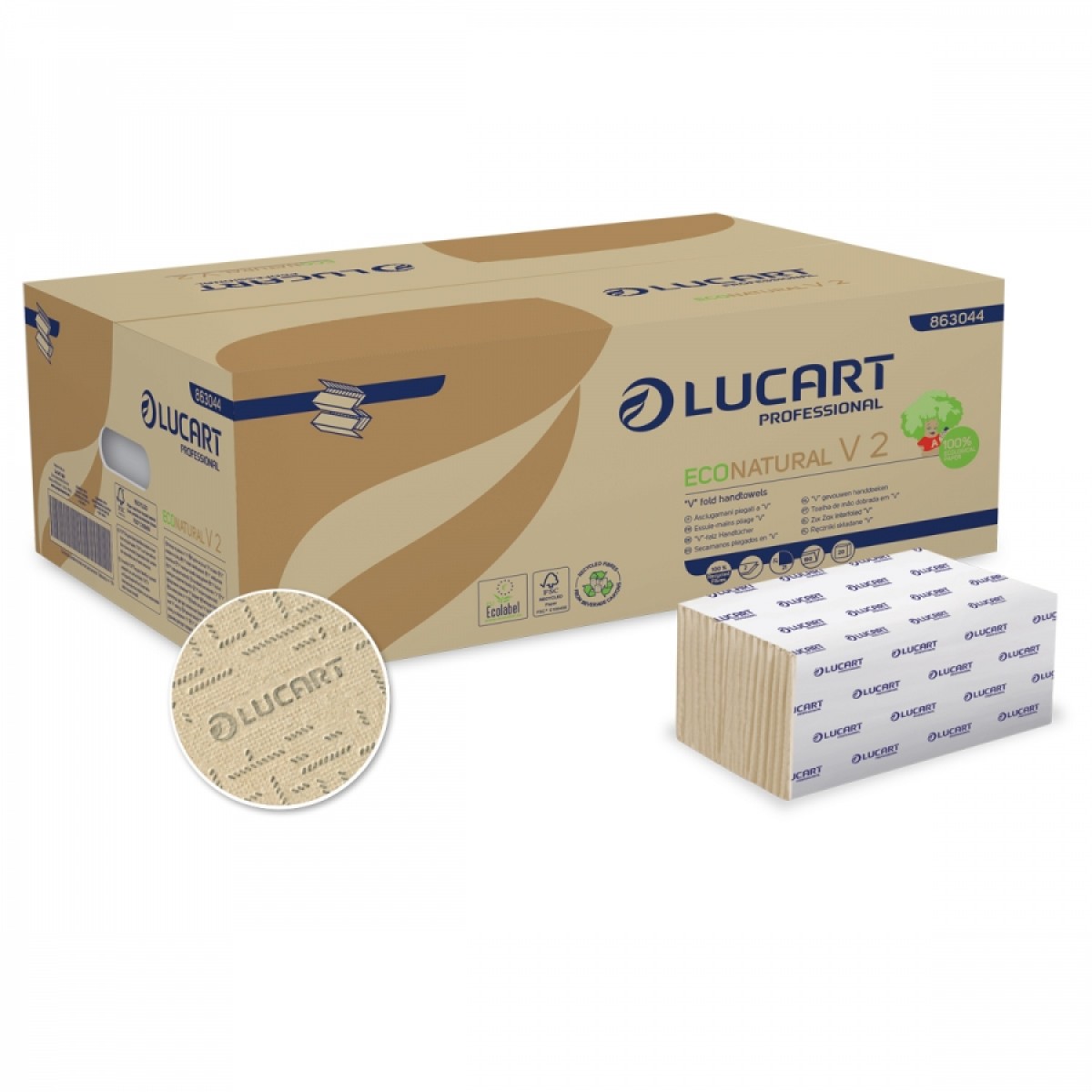 Asciugamani piegati a V Lucart Econatural 21x21 cm 2v 190 fogli 20 pz x ct