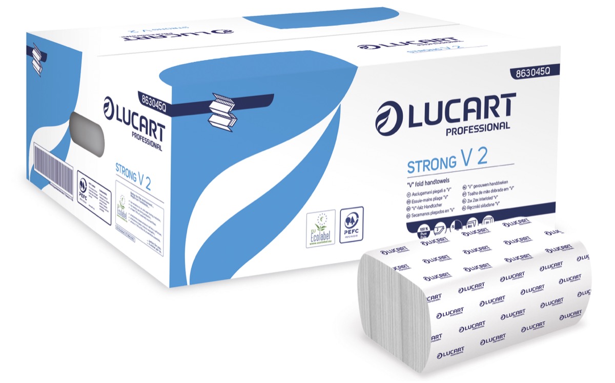 Asciugamani piegati V Lucart Strong V2 Ecolabel V2 21x21 cm - 190 fogli x pz - 20 pz x ct