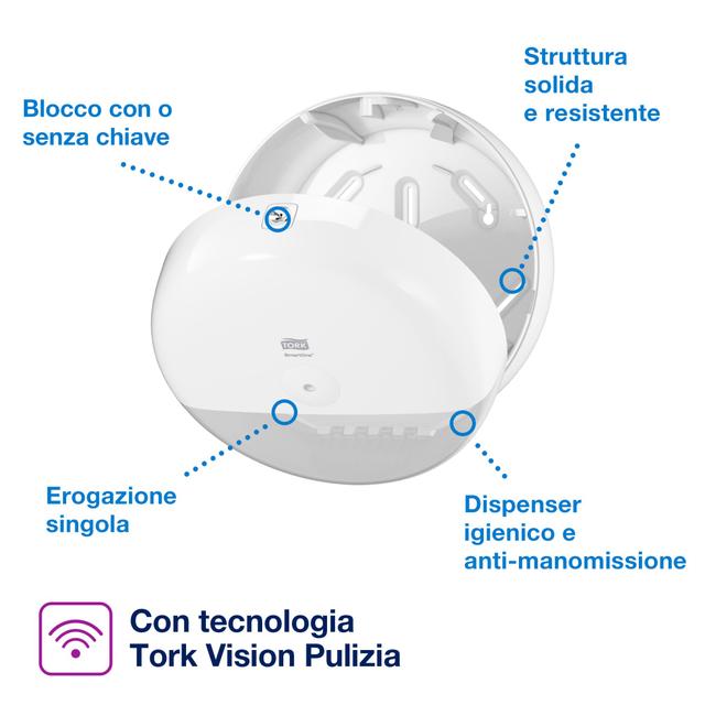 Dispenser rotolo carta igienica Tork Smart One bianco T8