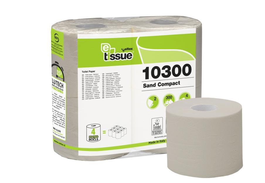 Carta igienica rotolo E-Tissue avana Compact - 3 v 33 M 300 str - 4 pz x cf - 6 cf x ct ES