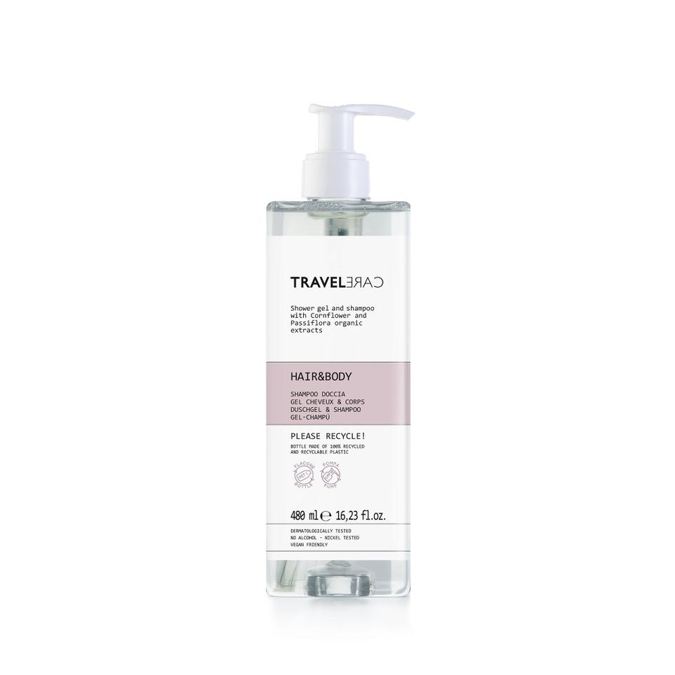 Shampooo doccia 480 ml pompa svitabile Travel Care 18 pz