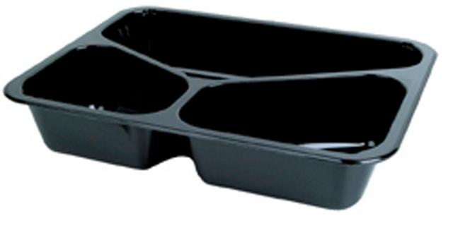 Vaschetta 3 scomp. 525 / 275 / 205 ml 225x175x43mm CPET Nero - 300 pz x ct