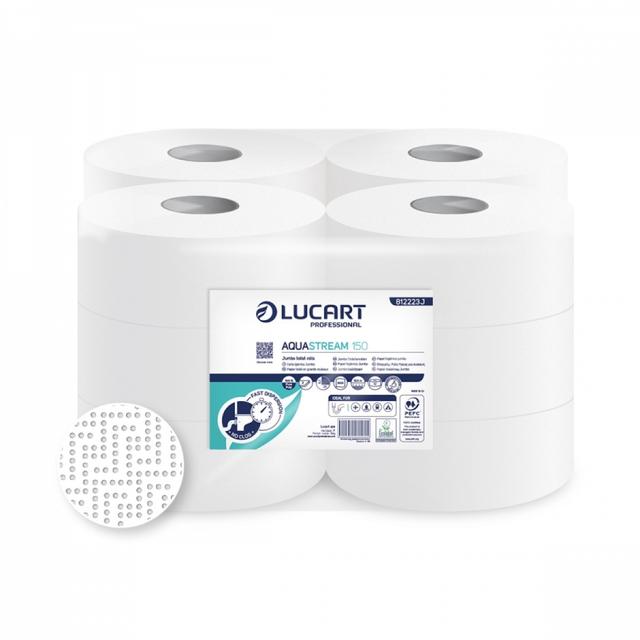 Carta igienica mini jumbo Lucart Aquastream 2 v 150 M 600 str 12 pz x ct